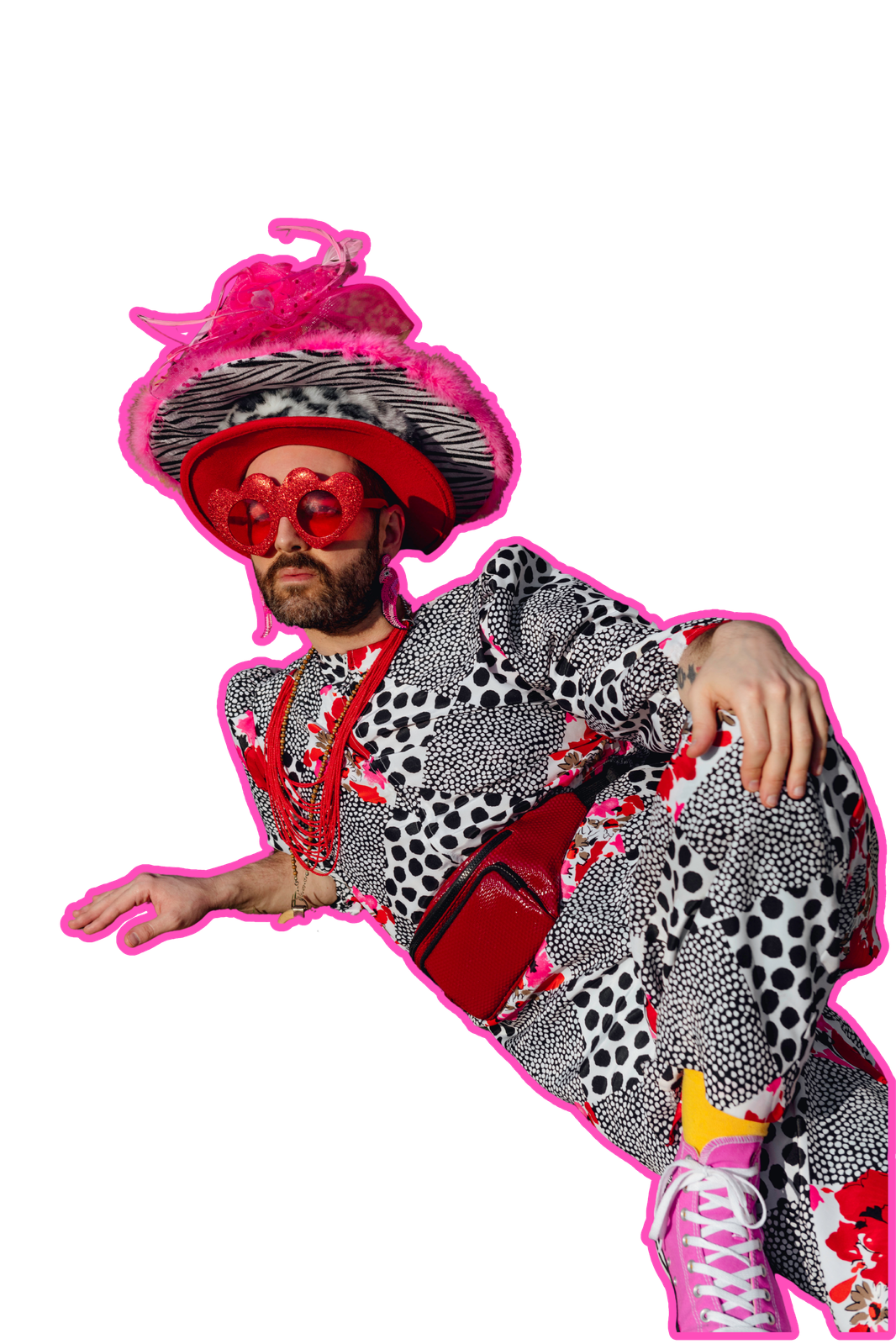 Jordi Luke reclining in a patterned outfit