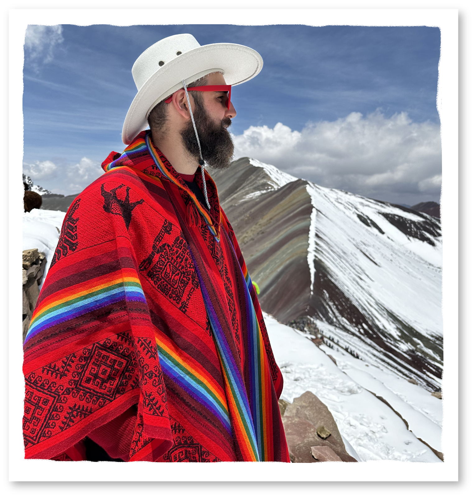 Jordi Luke travelling in a red coat
